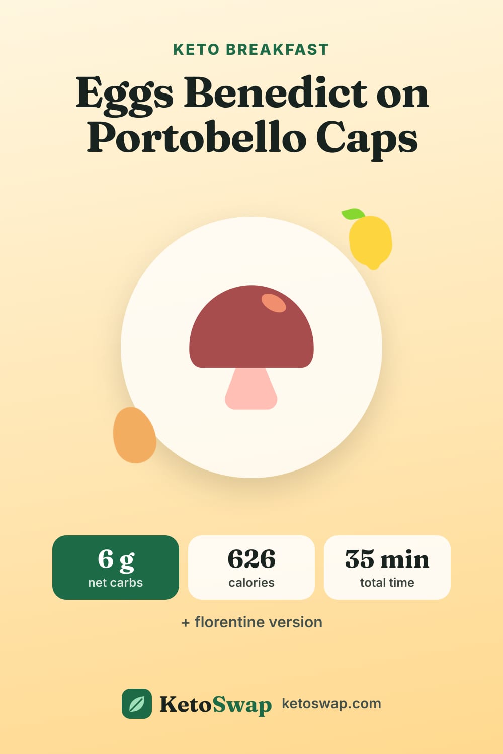 Eggs Benedict on Portobello Caps — pin image