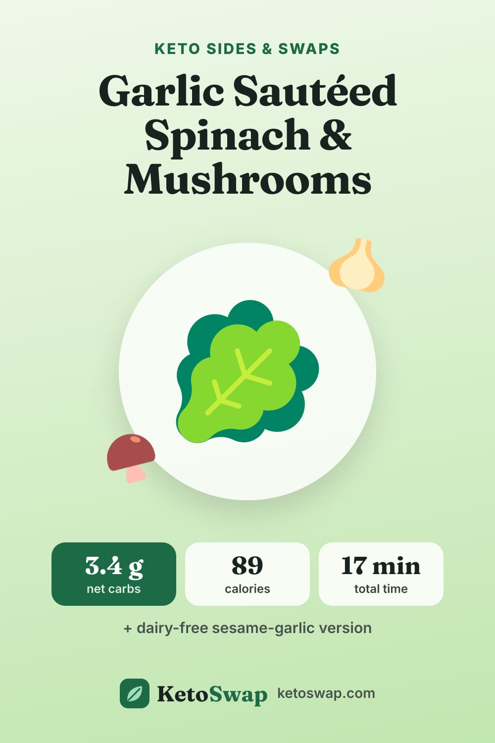 Garlic Sautéed Spinach & Mushrooms — pin image