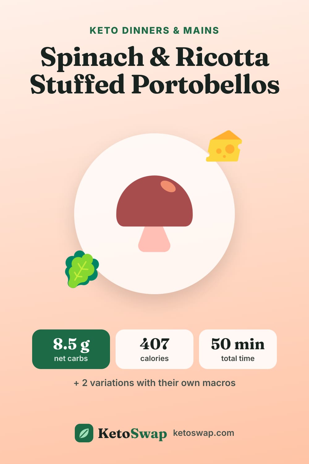Spinach & Ricotta Stuffed Portobellos — pin image