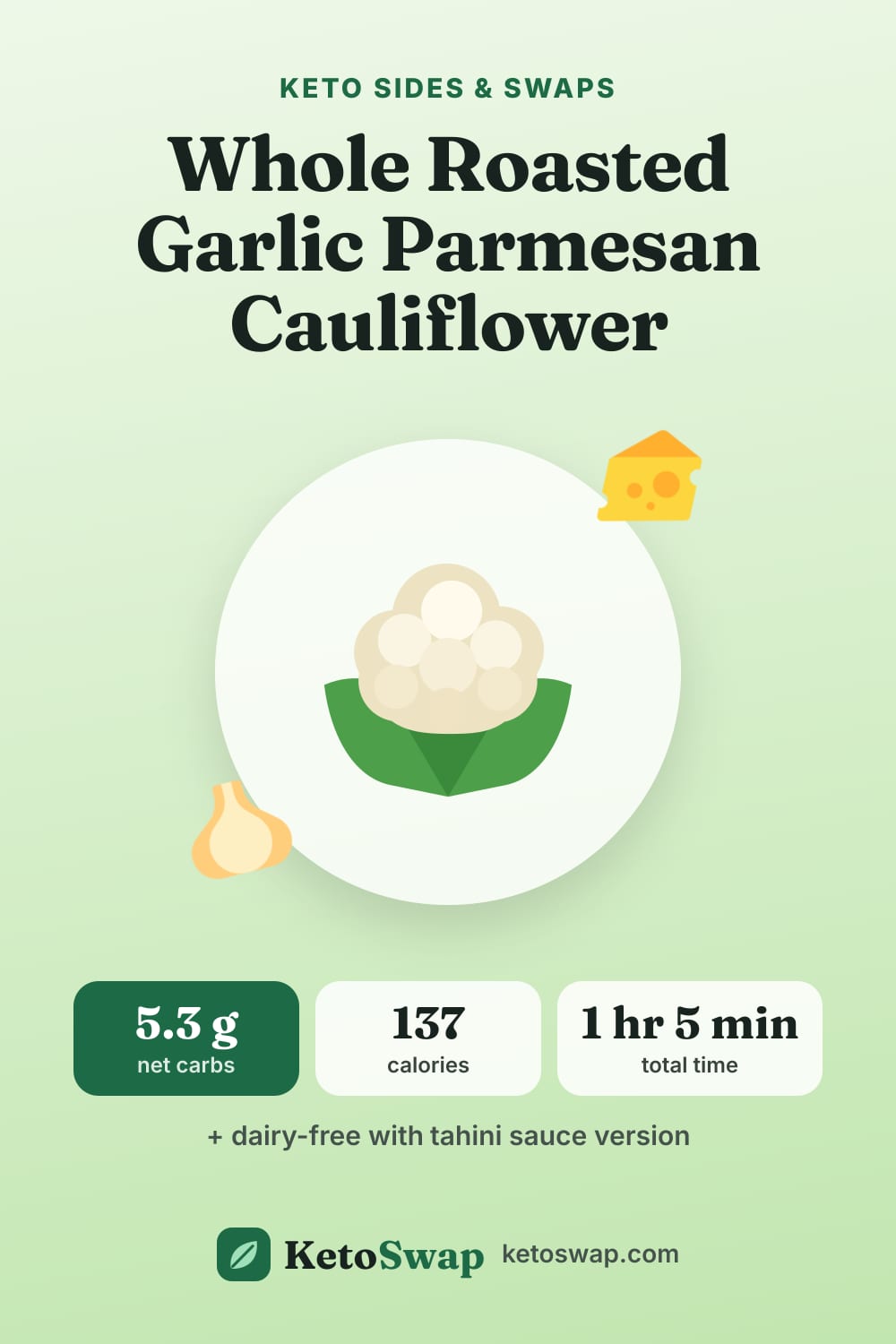 Whole Roasted Garlic Parmesan Cauliflower — pin image